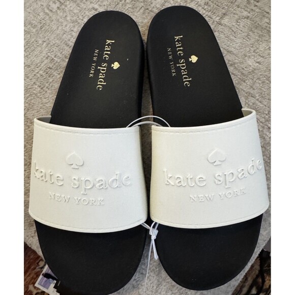 kate spade Shoes - NWOB Kate Spade Logo Slide Sandals Size 10 Off White Black Pool Beach ‘Sunny’